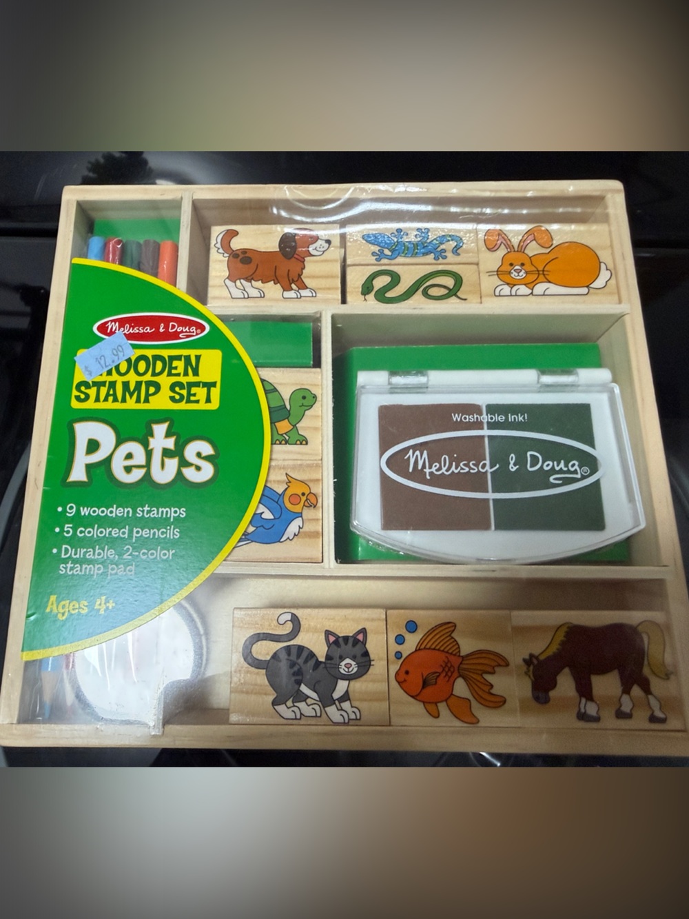Melissa & Doug Pets Wooden Stamp Set - Green Packaging with Brown Ink Pad